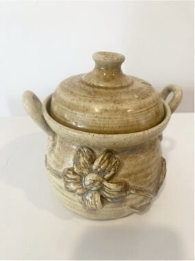 Vintage Handmade Pottery Covered Sugar Bowl Stoneware